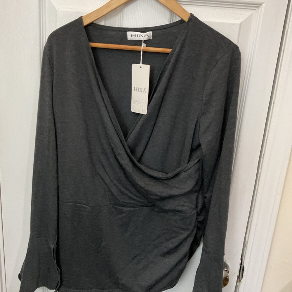 Women's Charcoal Drape Blouse